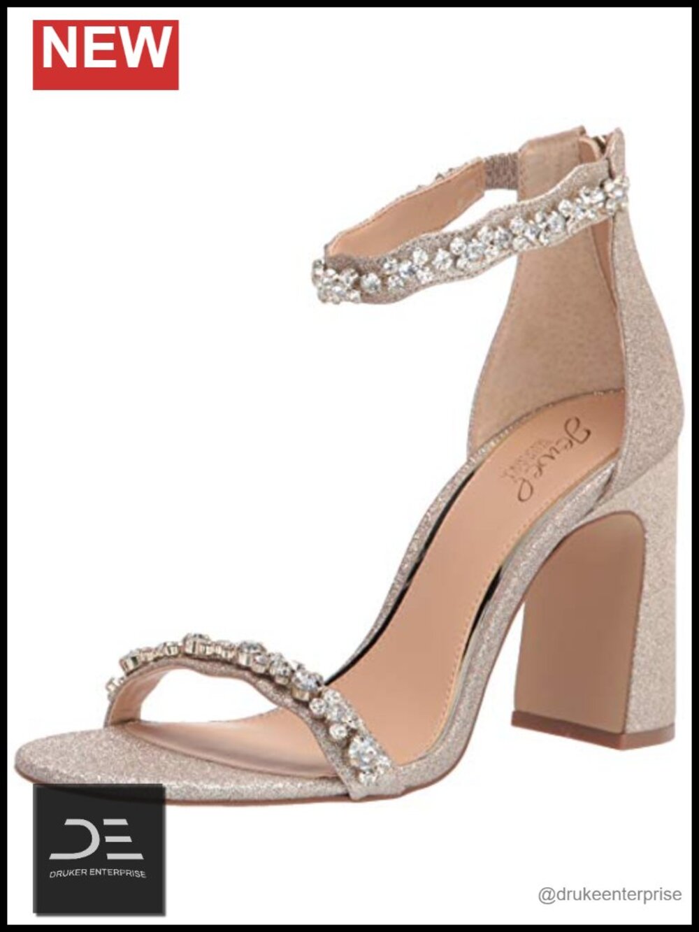Jewel Badgley Mischka Odessa Heeled Sandals Open Toe Block Heel Satin Ankle